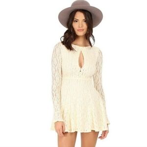 Free People Cream Lace Teen Witch Mini Dress Bell Sleeves Ivory